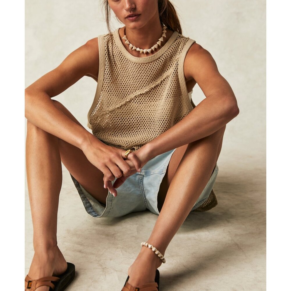 Free People Tan Mesh Tank Top - Picture 4 of 8